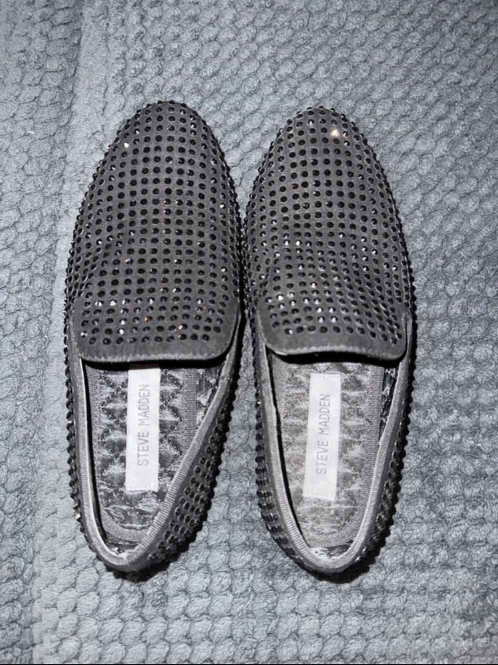 Steve Madden Black Studded Perforated Slip-On Loafers